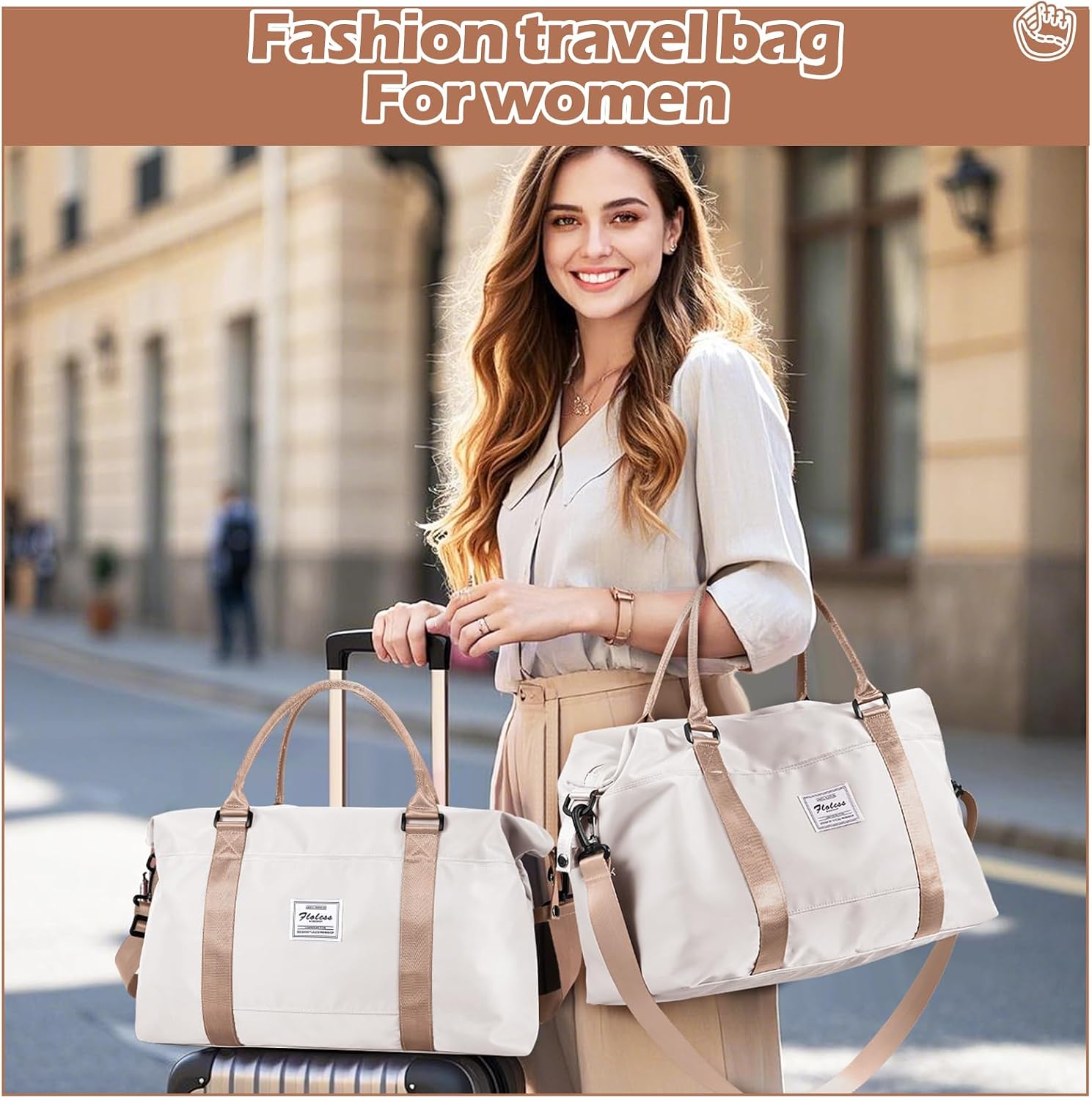 Gym Bag Womens Mens with Wet Pocket, Travel Duffel Bag for Plane, Sport Gym Tote Bags Swimming Yoga, Waterproof Weekend Overnight Carry on Bag Hospital Holdalls，Off White