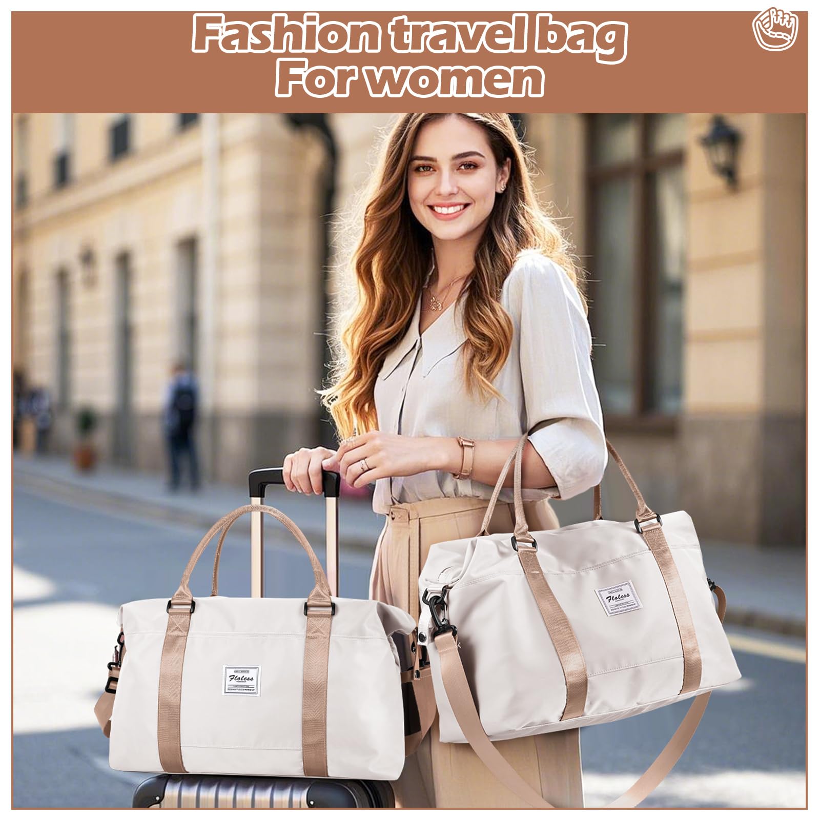 Bolsa deportiva de viaje grande para gimnasio, para mujer, bolsa de fin de semana, X-beige, Large, Deportivo