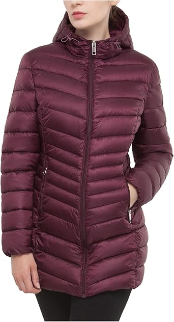 Rokka&Rolla Womens Packable Lightweight Puffer Jacket Water-Resistant Hooded Winter Long Coat