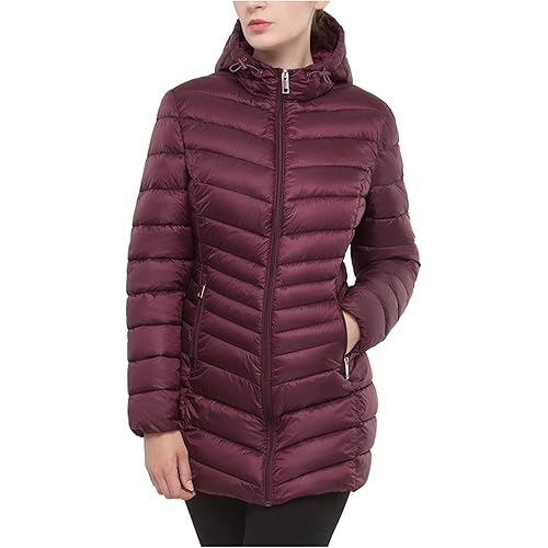Rokka&Rolla Women's Lightweight Packable Puffer Jacket Water-Resistant Hooded Winter Long Coat