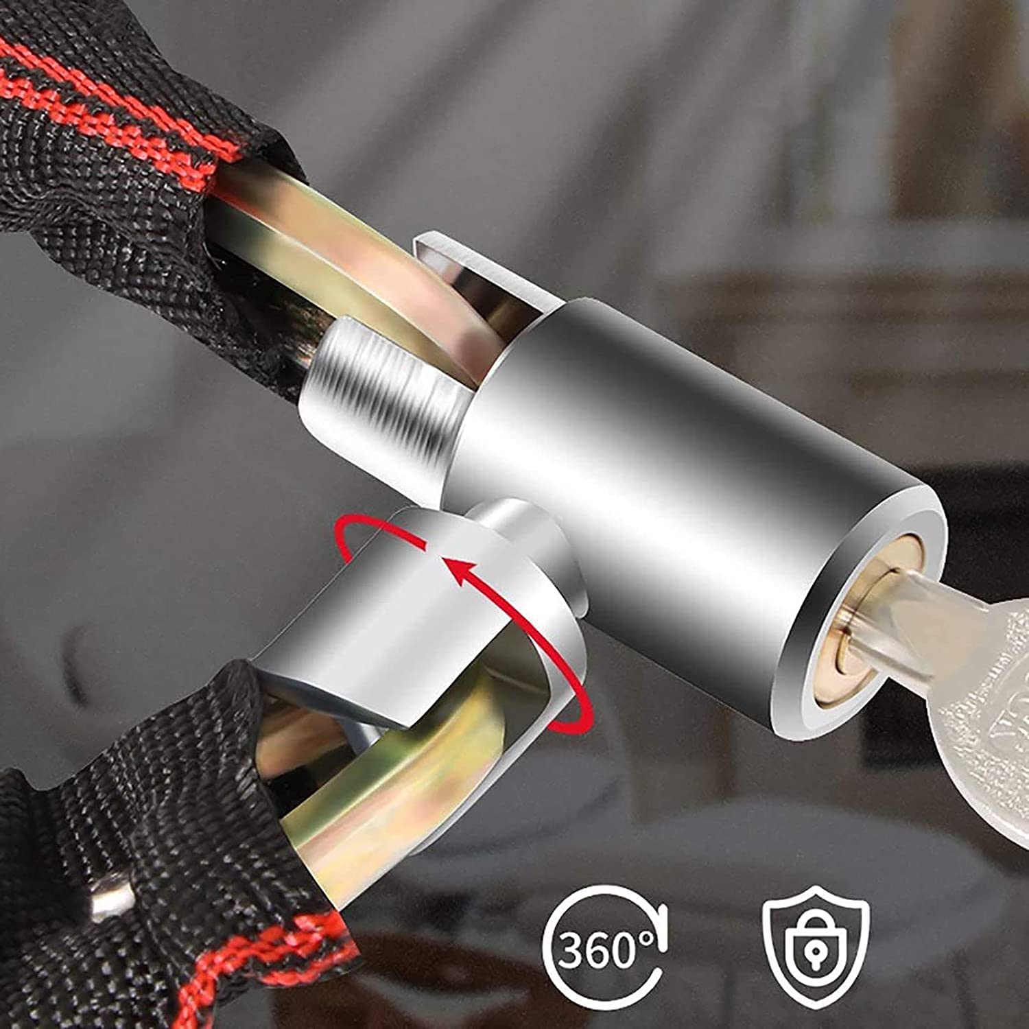Lucchetto per Bicicletta, Lucchetto a Catena di Sicurezza antifurto per Moto di Alta qualità, Diametro 7,2 mm, Ideale per lucchetti da Esterno (Nero 65 cm)