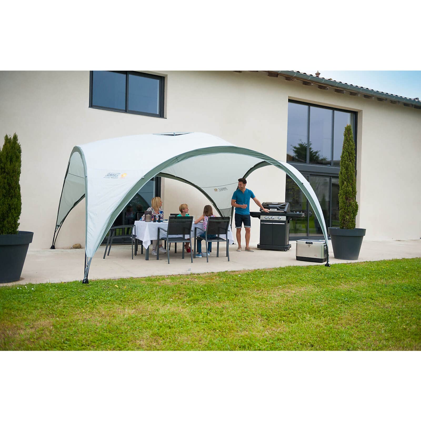Coleman Event Shelter Carpa Cenador para Festivales, Jardín y Camping, Construcción Robusta de Mástiles, Gazebo con Protección Solar SPF 50+, Unisex, Gris-Verde, L