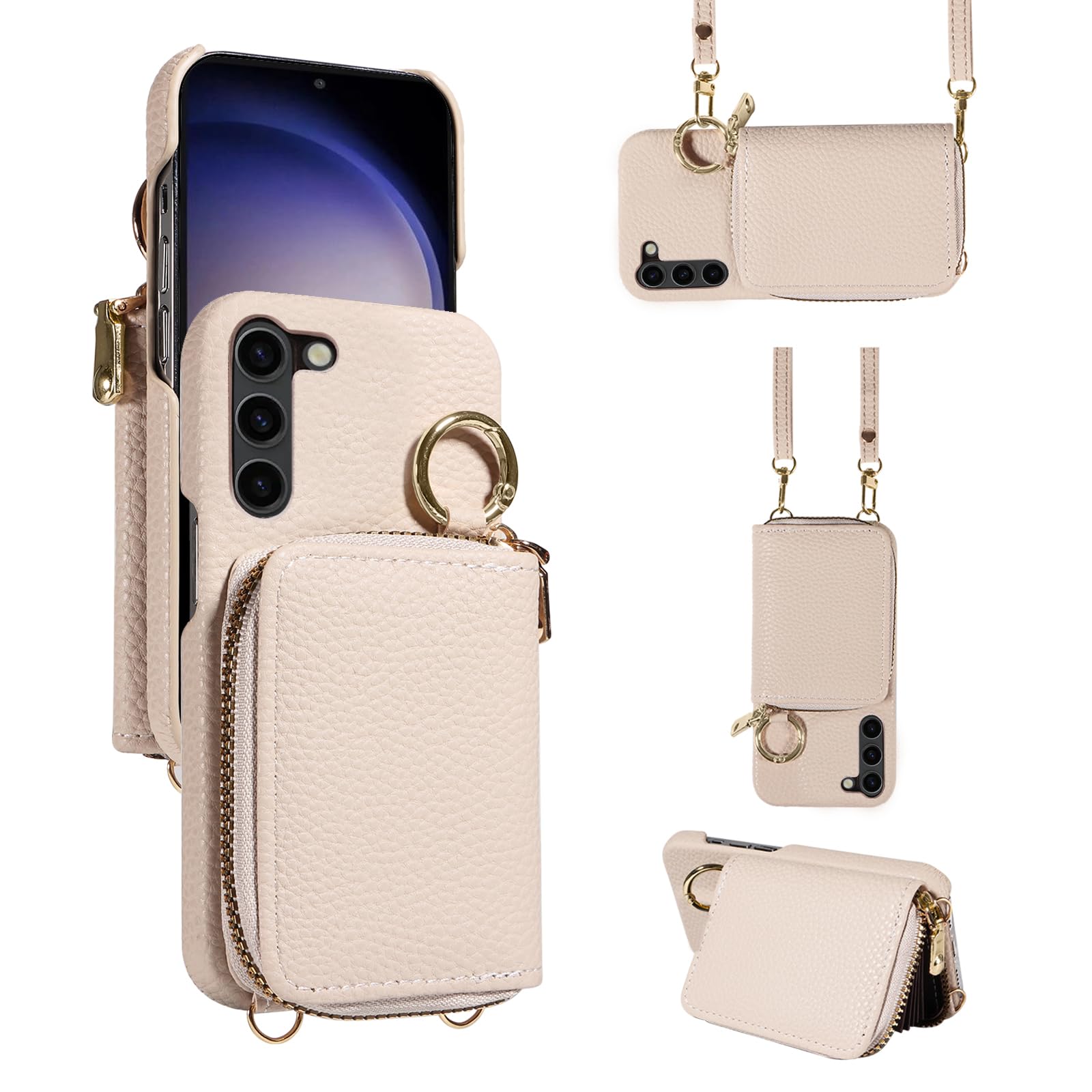 Furiet Wallet Case for Samsung Galaxy S23 Plus S23+ 5G with Shoulder Strap Ring Buckle, Zipper Flip Organ Purse, Card Holder Stand Cell Phone Cover