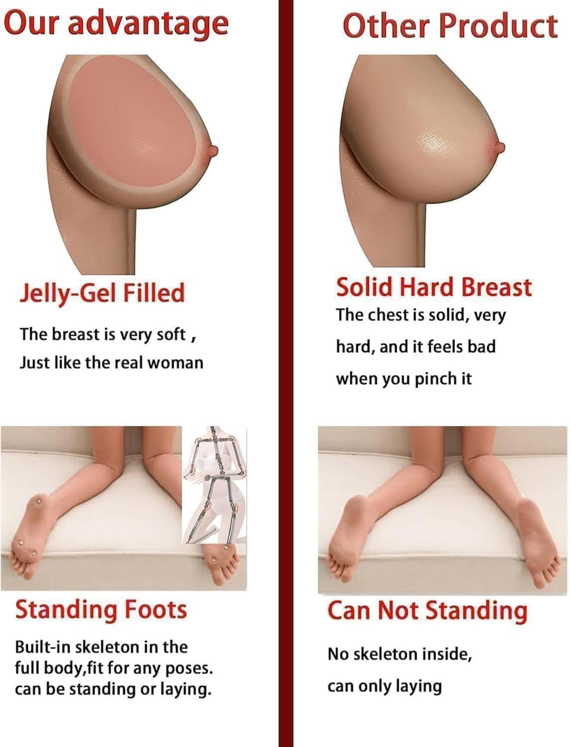 Lifelike Sex Doll Full Size Sex Dolls with Big Boobs & Ass, Life Size TPE Silicone Love Dolls Full Body Female Torso Sex Doll Flexible Standing Legs Male Sex Toys for Man Adult Erotic Toy