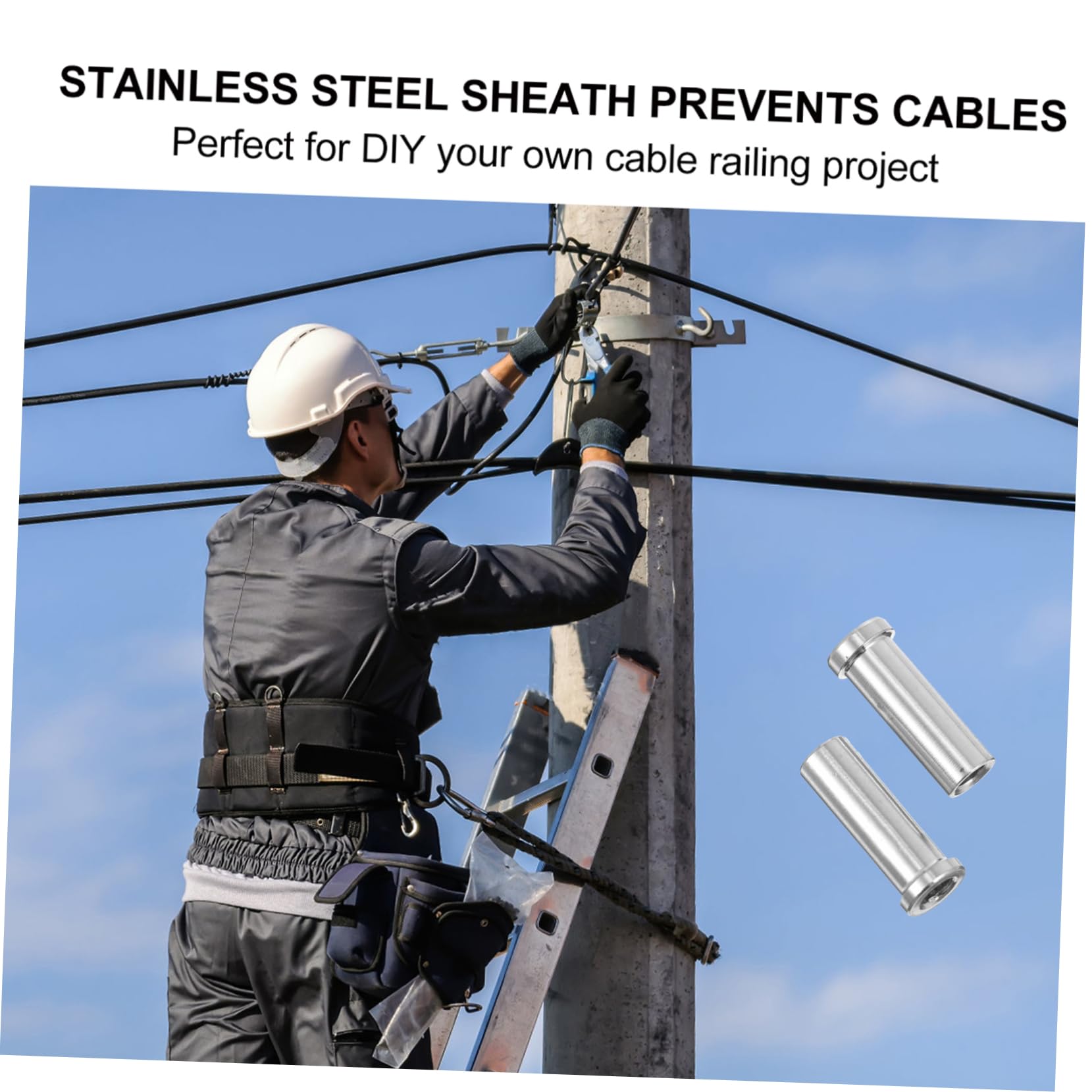 NUOBESTY Funda Protectora de Cable Acero Inoxidable para Barandilla de Terraza, 50 Piezas, Protege Cable y Mantiene Tensión Evitando Vibración en Exterior