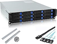 Vista 1 de RackChoice M-ATX/Mini-ITX 2U Rackmount Depth 21.5" Server Chassis 6Gbps hotswap 12bays Support ATX PSU with 120mm Fan, Include Sliding Rail and