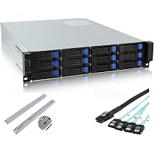 RackChoice M-ATX/Mini-ITX 2U Rackmount 21.5" Deep Server Chassis 6Gbps Hot Swap 12-Bay ATX PSU Support with 120mm Fan with Slide Rail and Miniser-SATA Cable