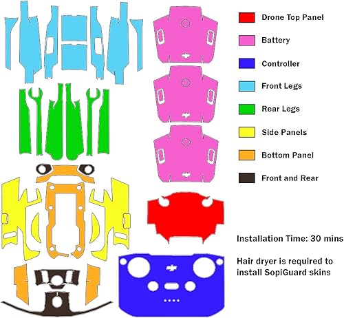 Miniatura 3 de SopiGuard Skin for DJI Mavic Air 2s - Juego completo de calcomanías de vinilo de precisión + controlador + 3 fundas de batería (iluminación de