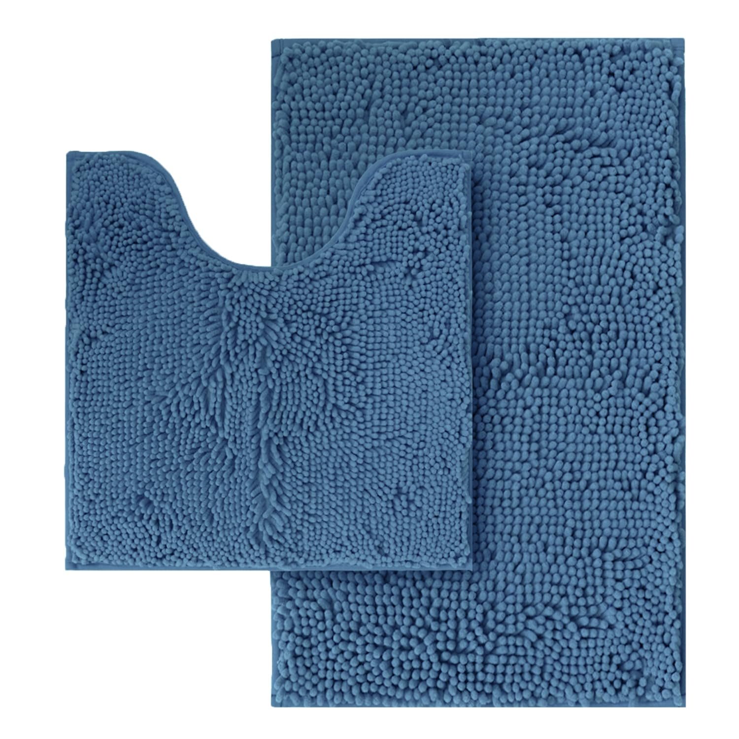 Tapis de salle de bain bleu denim lot de 2 en chenille épaisse 50x80 50x50 cm