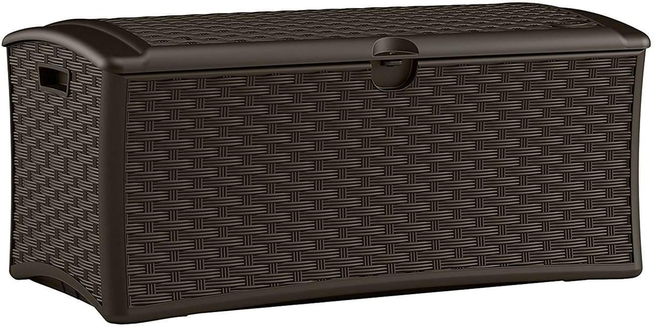 Suncast 72 Gallon Resin Wicker Outdoor Patio Storage Deck Box, Brown (6 Pack)