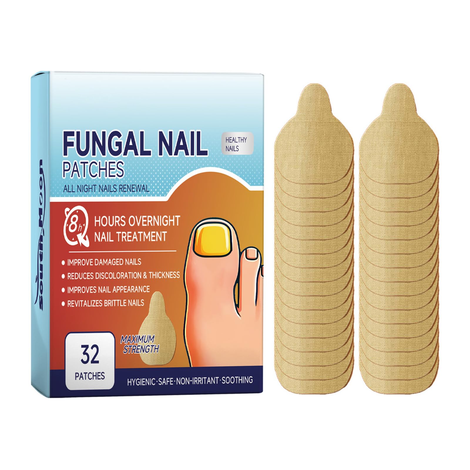 Fungal Nail Treatment Patches, 32 Count, 8-Hour Overnight Therapy, Maximum Strength, Beige