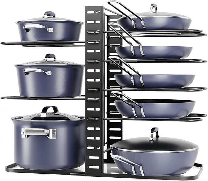 ORDORA Pots and Pans Organizer Under Cabinet 14.55 Height, Adjustable 8-Tier Pot Organizers inside Cabinet, Kitchen Organizers and Storage Fit 6-11 inch Lightweight Cookware