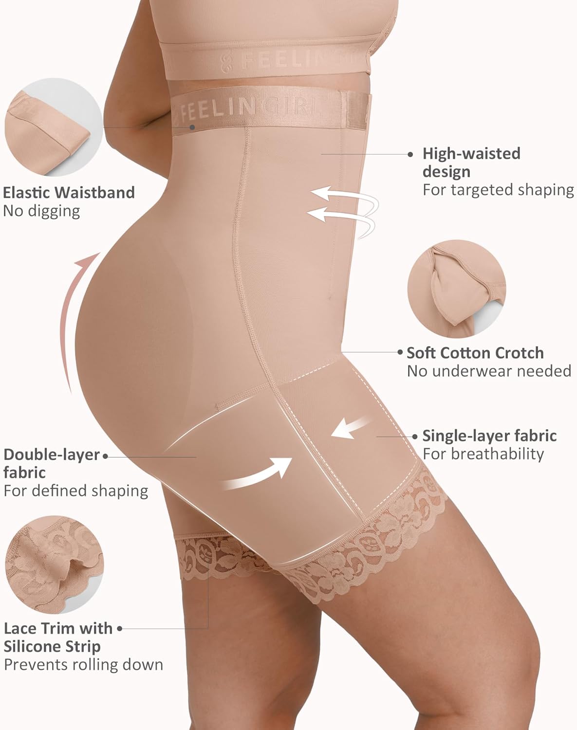 FeelinGirl Tummy Control Shapewear for Women Faja Shorts High Waisted Seamless Body Shaper with Zipper Crotch - Image 4