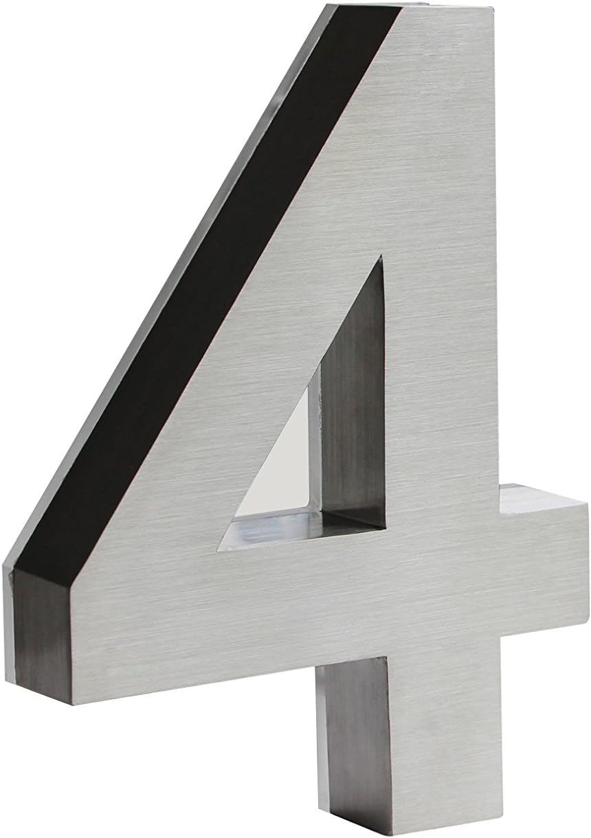 8 Inch House Numbers LED, Modern Address Signs for Homes | Soft, Exterior Glow | Black OR Stainless-Steel Weather Resistant, Durable, Wired | by JELSCO (4, Arial Stainless)