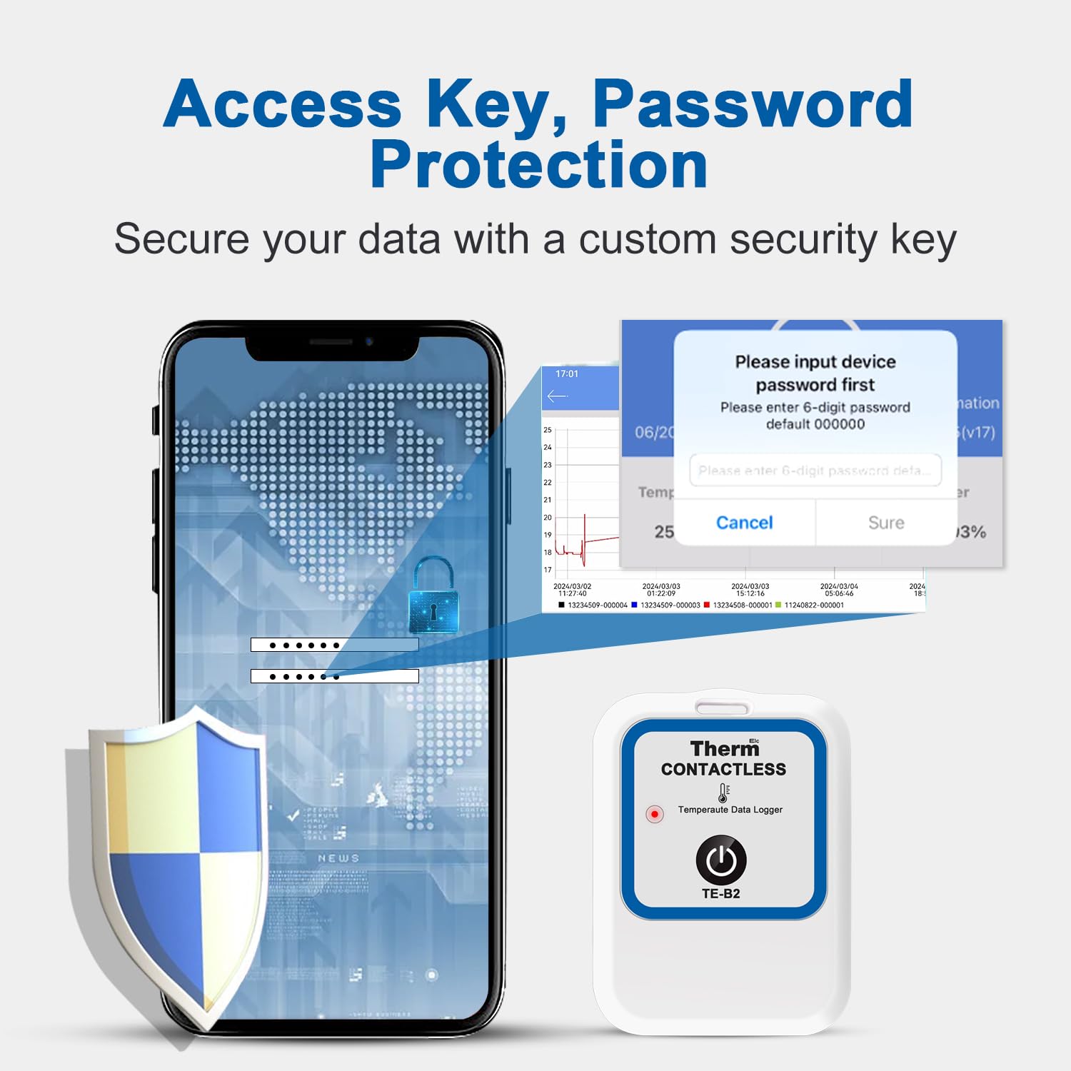 ThermElc TE-B2 Bluetooth Temperatur Datenlogger mit Fernüberwachung in der App, PDF-CSV-Bericht, Vergleich von Daten mehrerer Geräte, Überwachung von Kühl- und Gefrierlagern