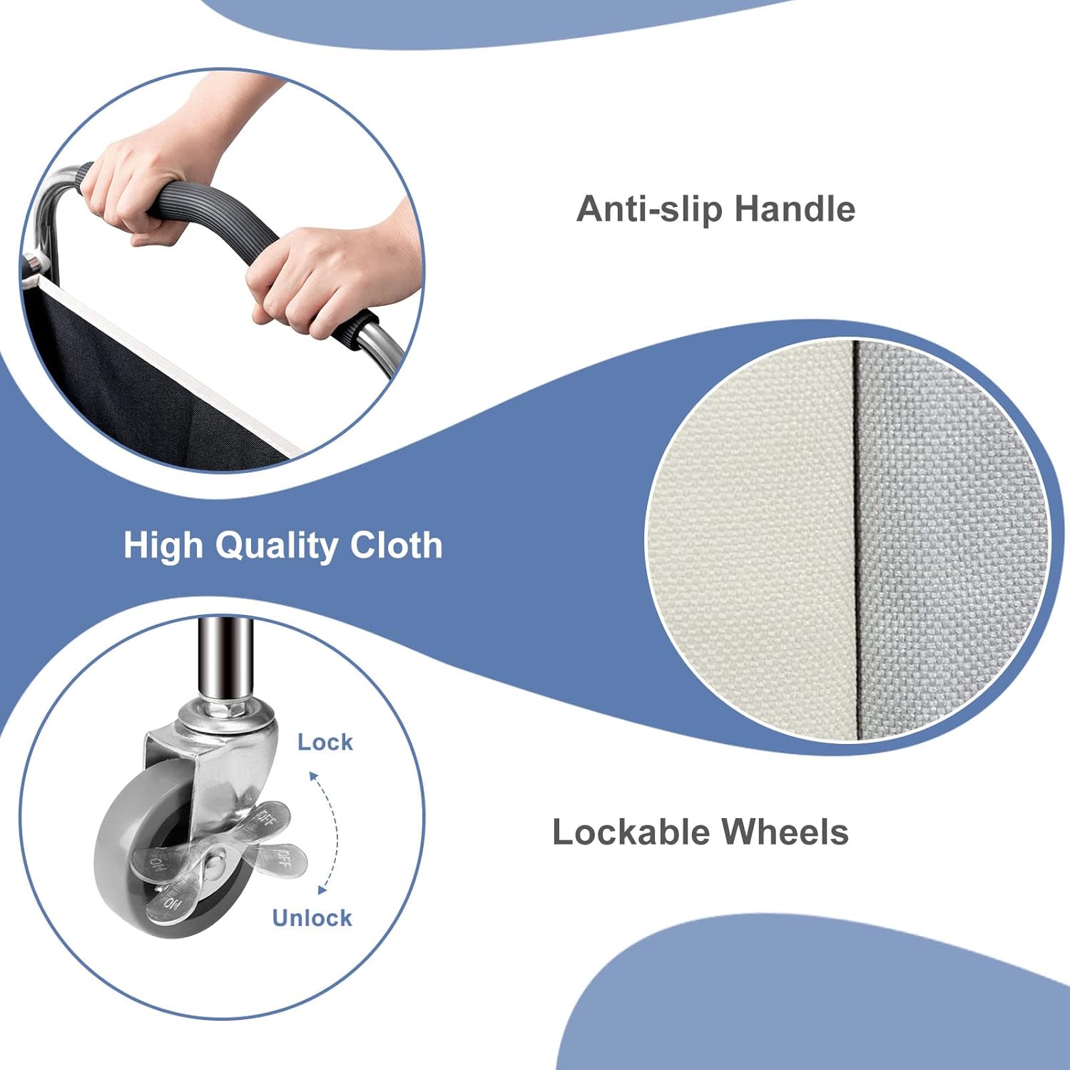 Laundry Basket, Large Laundry Hamper with Wheels, 4 Section Laundry Bag for Dirty Clothes, Towel Organizer & Toys Storage Cart in Laundry Room Organization (4 Section Blue)