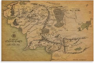FOLIUMK Middle Earth Map Poster Middle Earth Map Art Decostyle 12x18inch
