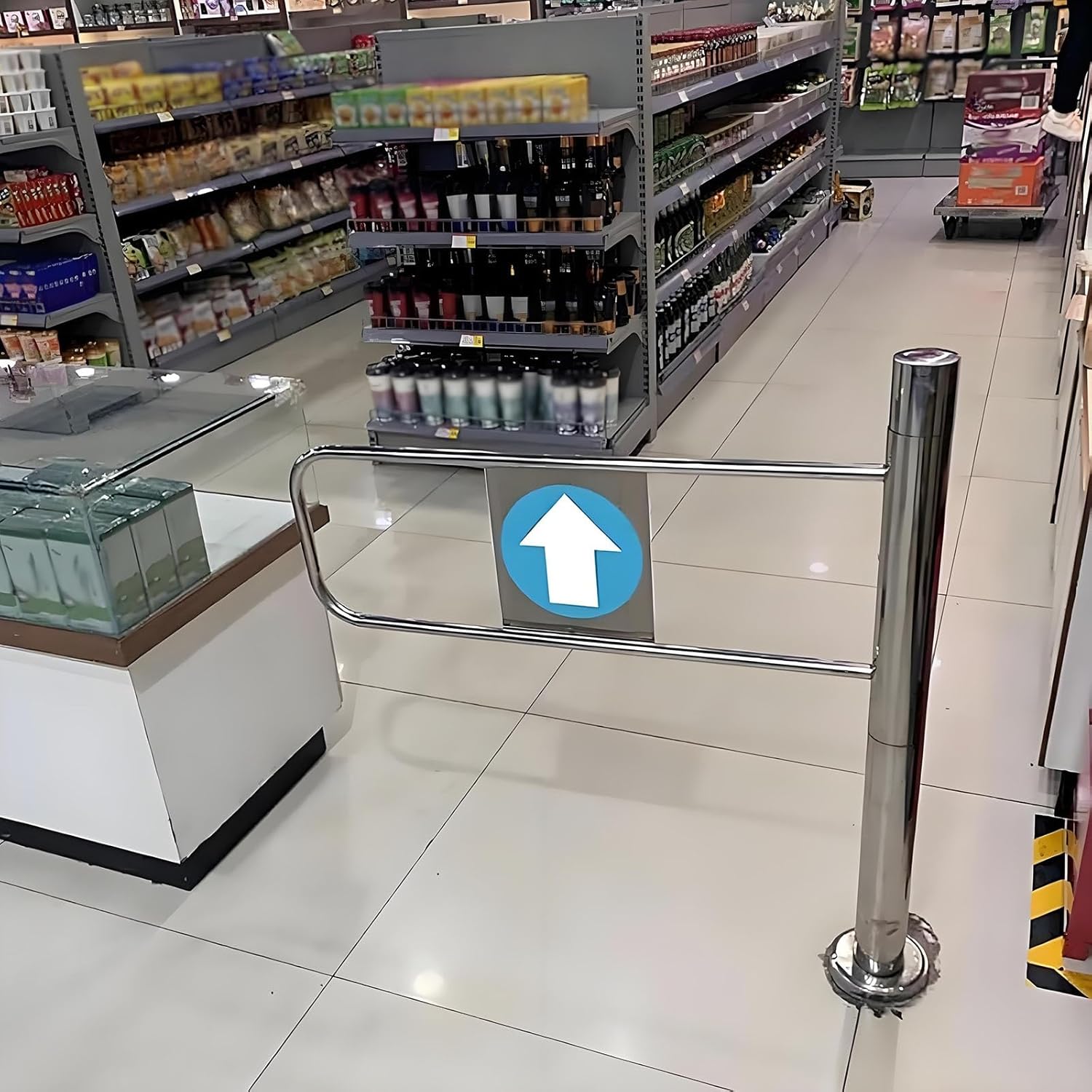 Automatic Swing Gate - Spring-Loaded Stainless Steel One-Way Entrance/Exit Door for Libraries & Stores, 90° Opening, Right Side, 60x100cm