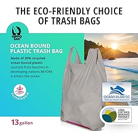 Hippo Sak - Tall Kitchen Garbage Bags with Ergonomic Handles - 13 Gallon Trash Bags Made from Recycled Ocean Bound Plastic - Super Strong and Leak Proof Tall Kitchen Trash Bags (90 Count)