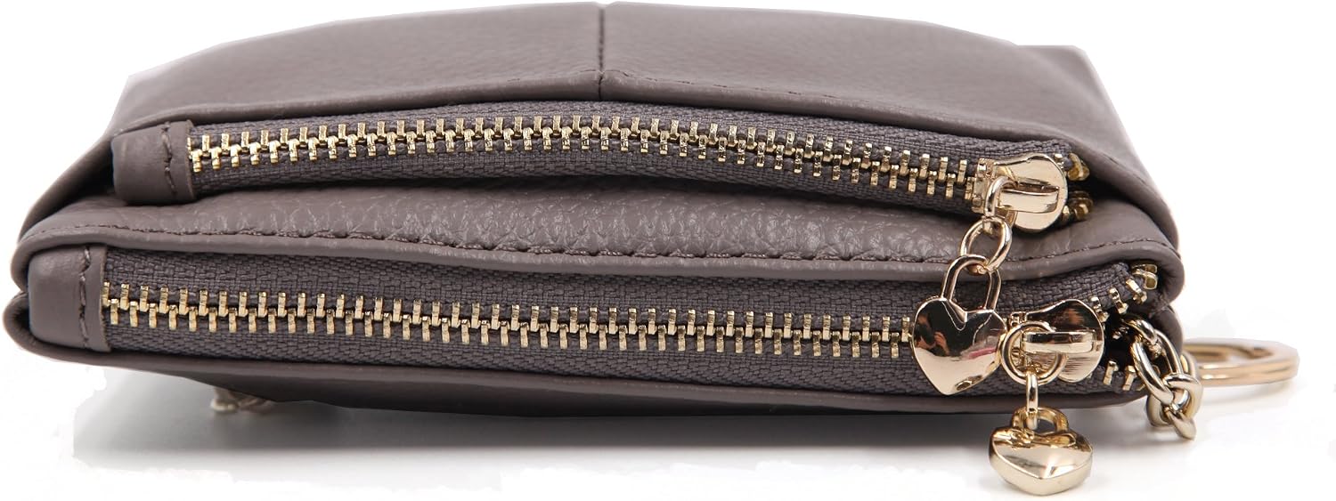 ZOOEASS Women Genuine Leather Zip Mini Coin Purse With Key Ring Triple Zipper Card Holder Wallet image 4