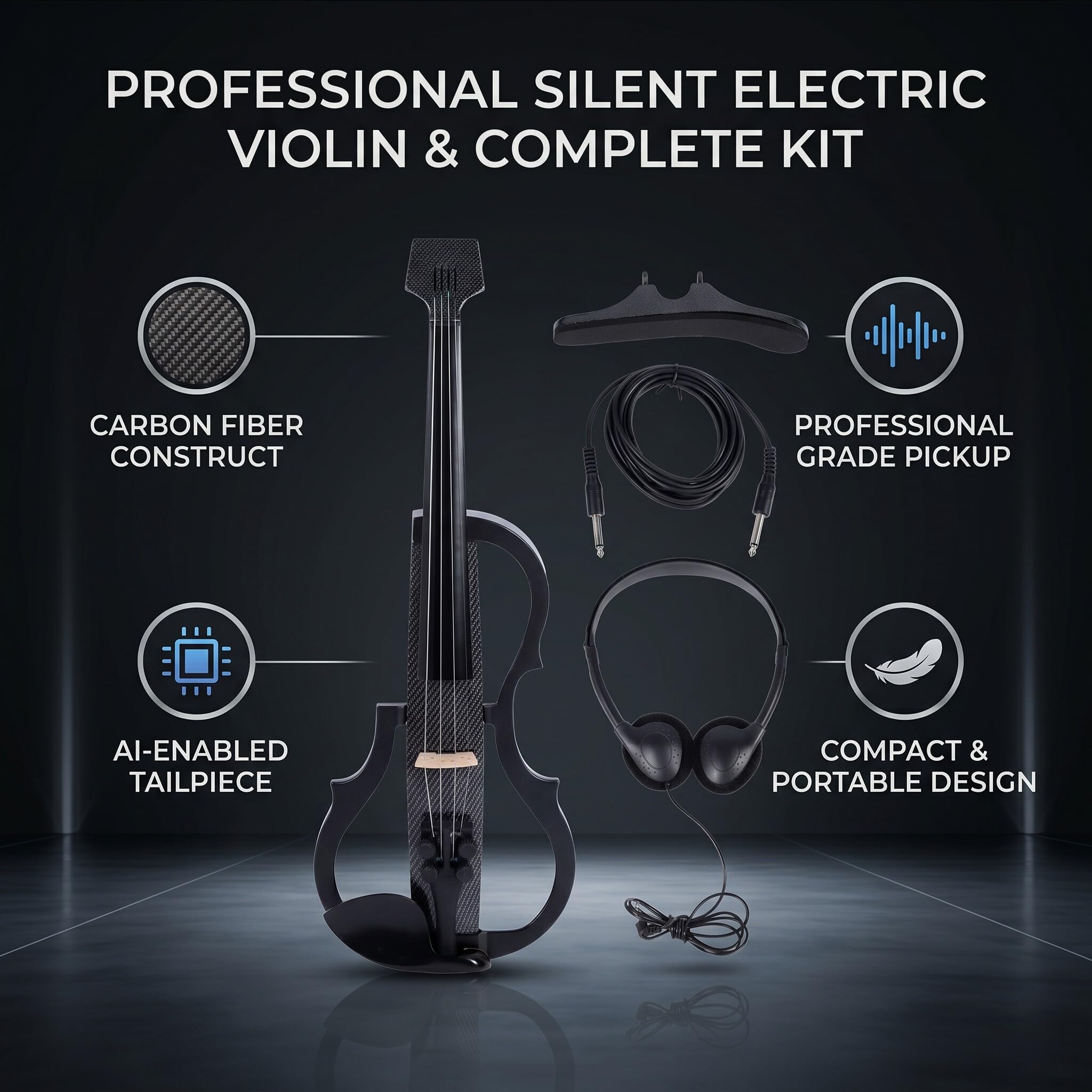 Violino Elettrico, Violino Elettrico Silenzioso Professionale a Grandezza Naturale 4/4 con Pickup per Adolescenti Adulti (Tipo 2)