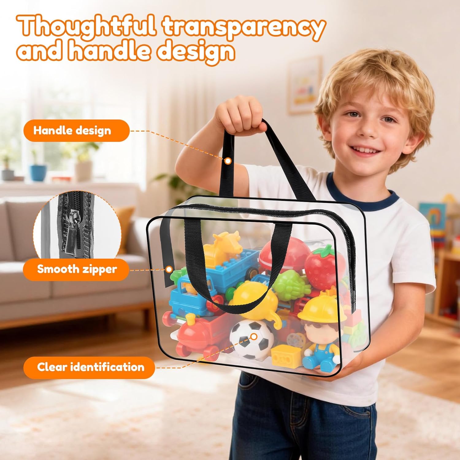 18 Pack Toy Storage Bags Clear PVC Board Game Storages 3 Size Waterproof Toy Bags With Zipper for Building Blocks, Puzzles, Small Toys and Kids Books