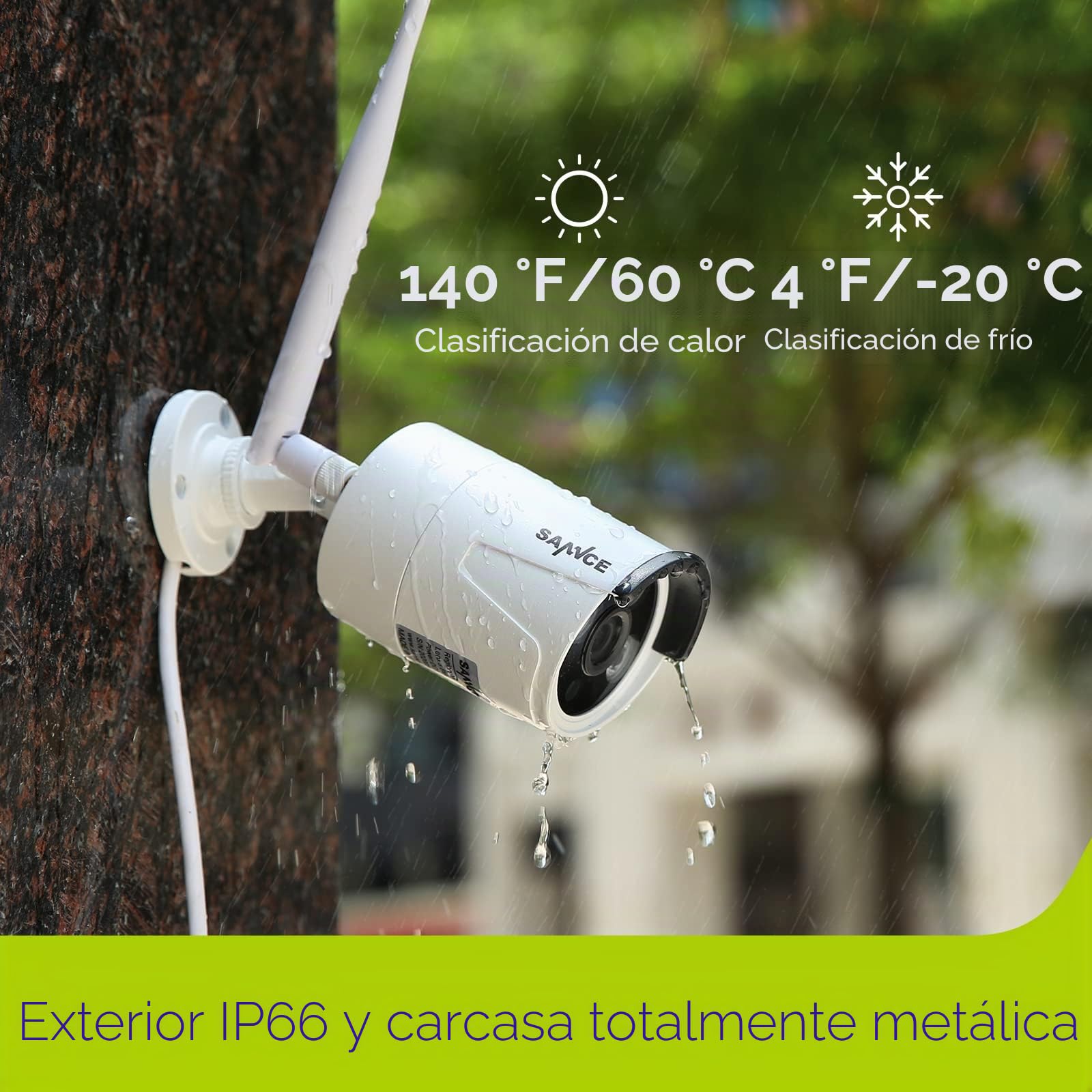 SANNCE 3MP Camara Vigilancia Exterior WiFi con Detección de Personas/Vehículos/Mascota, visión Nocturna por Infrarrojos, IP66 Resistente a la Intemperie (2 cámaras)