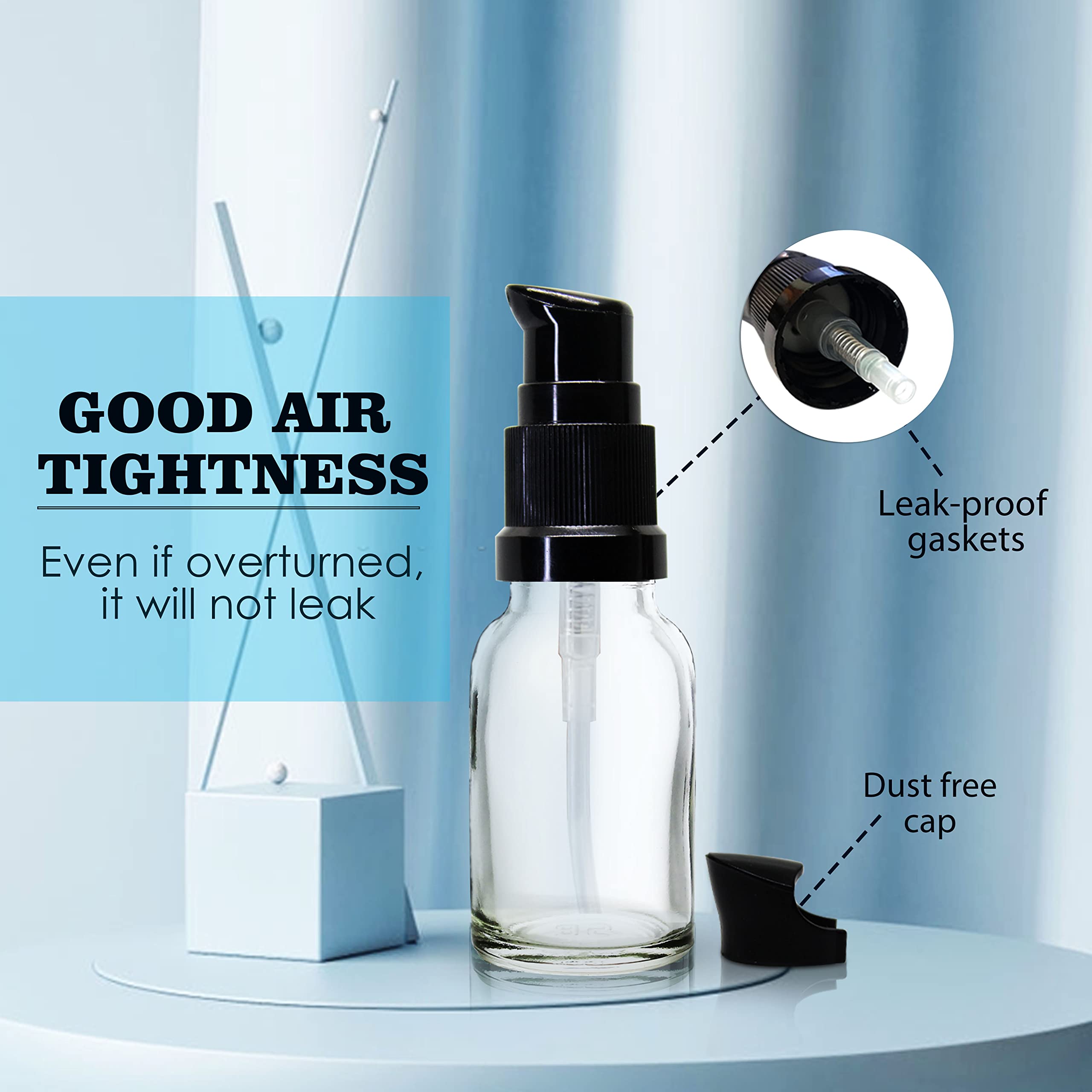 nsb herbals 15 ml Clear/Transparent Round Empty Glass Bottle With Lotion Pump And Black Cap For Essential Oils, Diy Skin Care, Cosmetics, Bottle (Pack Of 3) - Image 2 thumbnail