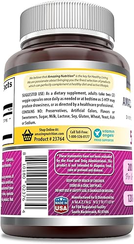 Miniatura 3 de Amazing Formulas 5-HTP (L-5-hidroxitriptófano) Suplemento  200 mg por porción  Cápsulas vegetales  Sin OMG  Sin gluten  Fabricado en Estados Unidos