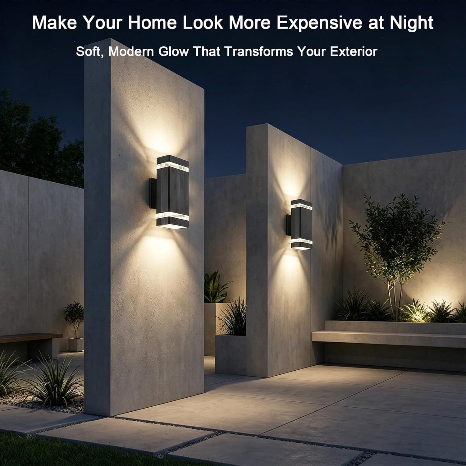 iYogaled Dawn to Dusk Outdoor Light Fixture, Exterior Double Up Down Outdoor Wall Lights, Modern Outside Lights for House,2700K 5W Exterior Wall Sconce 3 Pack (Soft Warm White)