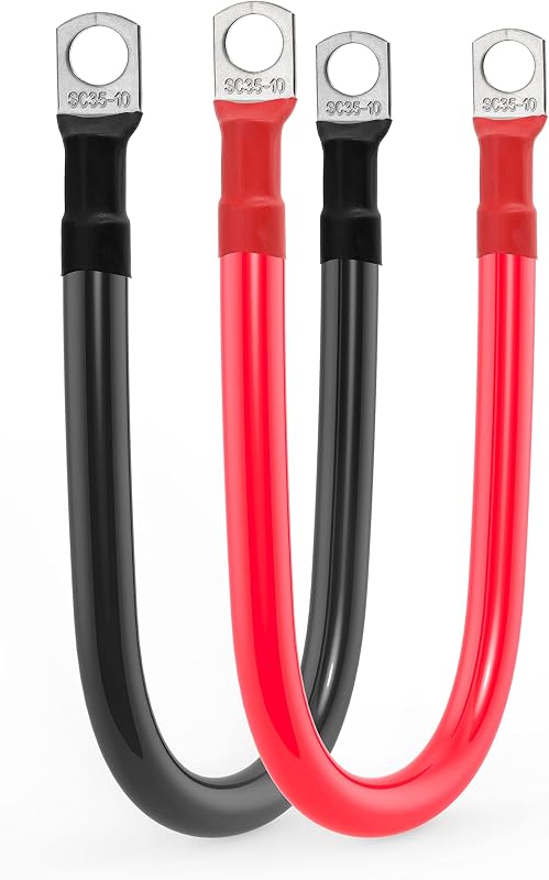 Cabo de bateria 2 AWG Gopayia com terminais de 3/8 in e 0,30 m – Par preto e vermelho