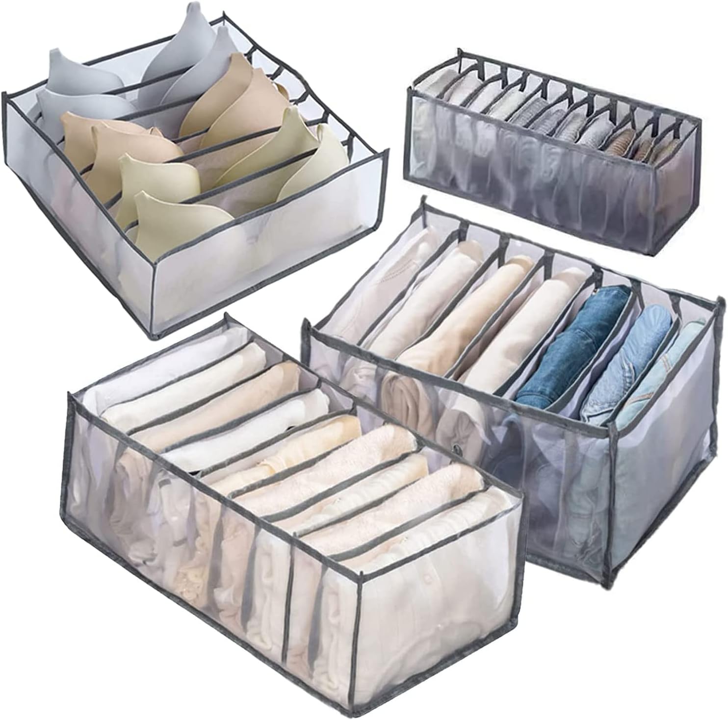 Nebelili Kleiderorganizer 2-teilig Aus Mesh - Schrankorganizer Mit Fächern Für Hosen, T-Shirts, Unterwäsche