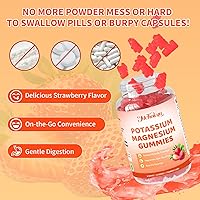 Vista 6 de Gomitas de potasio y magnesio, glicinato de magnesio de alta absorción, suplemento de magnesio y potasio con vitamina B6 D3 B12 para calambres