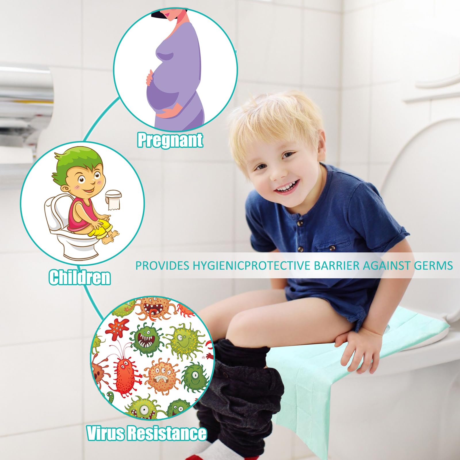 Copriwater Usa e Getta Igienici Monouso 60 Pezzi per Adulti e Bambini, Coprigabinetto Igiene Coprivaso Tavoletta Confezionati Singolarmente per WC Viaggio Ospedale Casa (Verde)