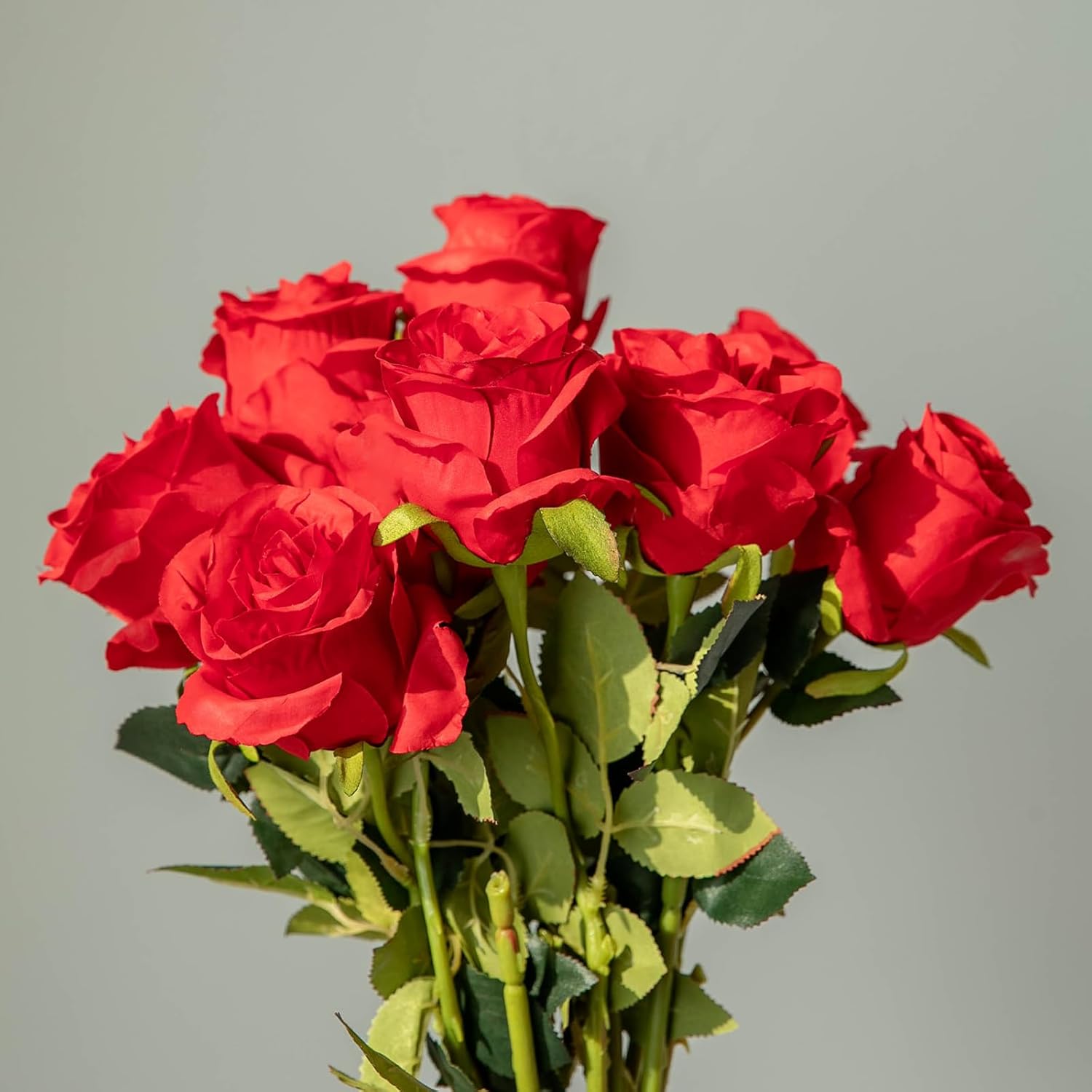 Nubry 8pcs Artificial Silk Roses Bulk,Fake Roses Flower with Stems Realistic Flowers for Wedding Centerpiece Home Party Decor(Dark Red) - Image 3