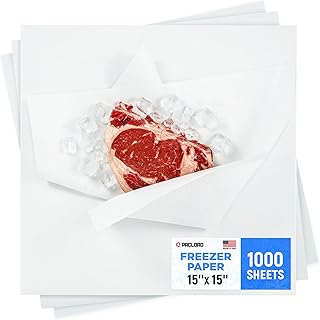 1000 Pcs Freezer Paper Sheets, 15" x 15", Poly-coated on one side - Prevents from Freezer Burn - Moisture-Resistant Wrapping Paper for Meat, Fish, Vegetables - Keeps Meat fresh for up to 1 Year