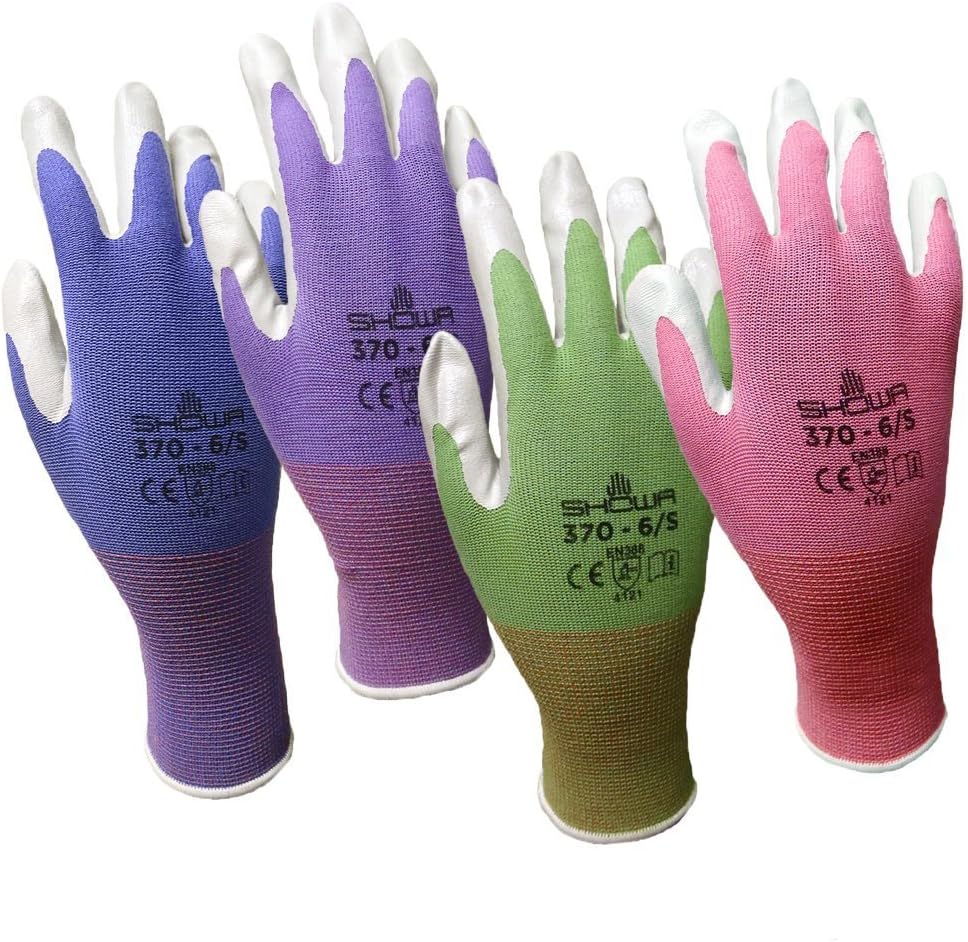 6 Pack Showa Atlas NT370 Atlas Nitrile Garden Gloves - Medium (Assorted Colors)