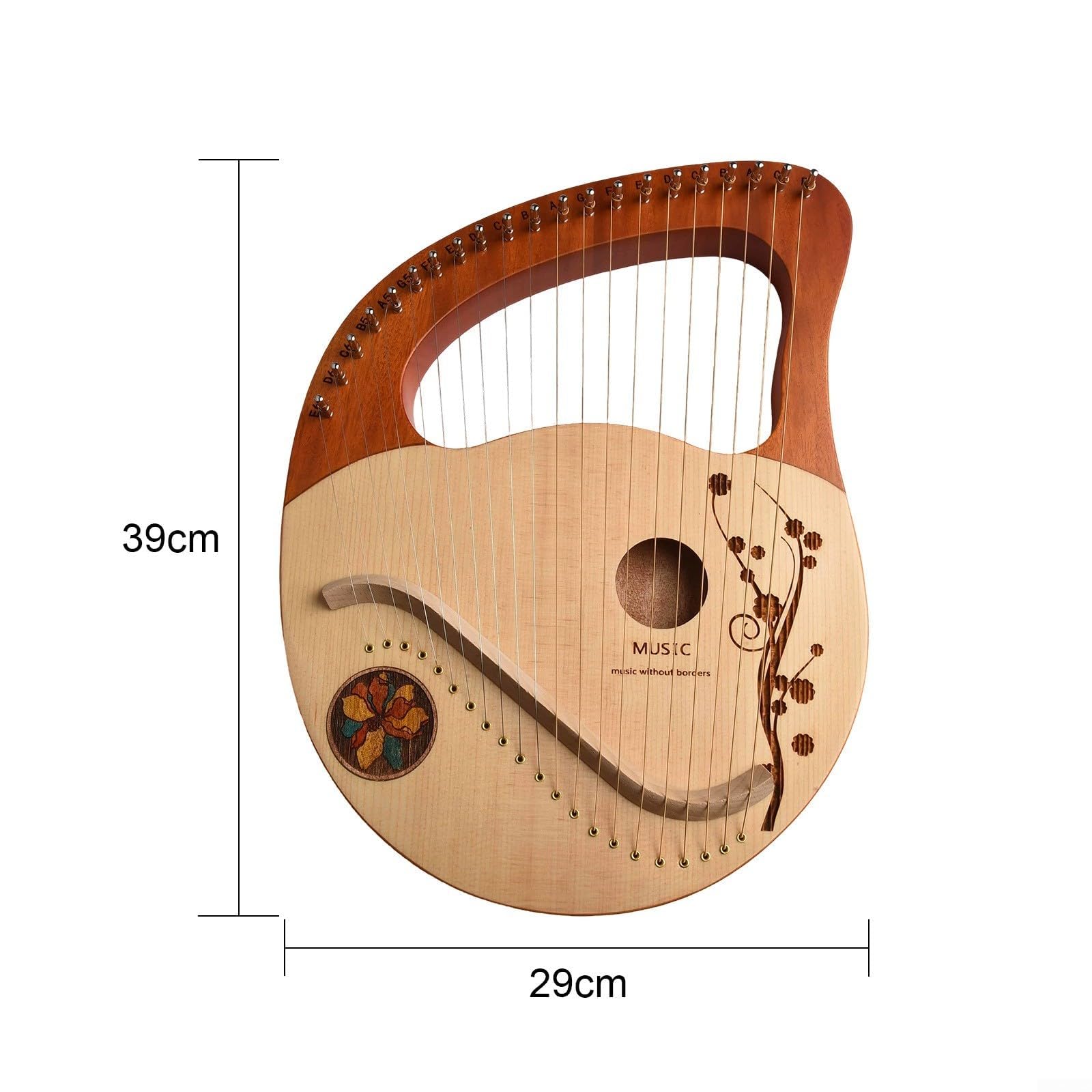 Arpa a 21 corde in mogano massiccio, kit completo con chiave per accordatura, corde di ricambio e panno, squisita artigianalità principianti, studenti e musicisti