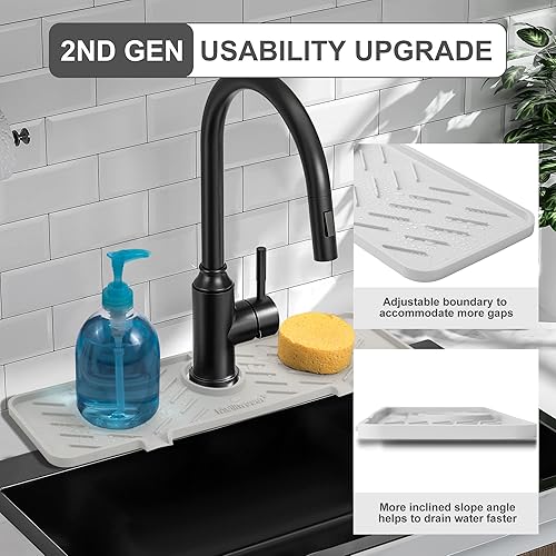 Miniatura 3 de Meiliweser Tapete de silicona para grifo de fregadero de cocina, protector contra salpicaduras Gen 2 con salida y pendiente mejoradas, atrapador de