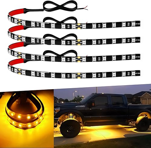 Tiras de luz LED para coche de 12" Tiras de luz LED ámbar conectables para coches, motocicletas, carritos de golf, barcos, marina, impermeables,