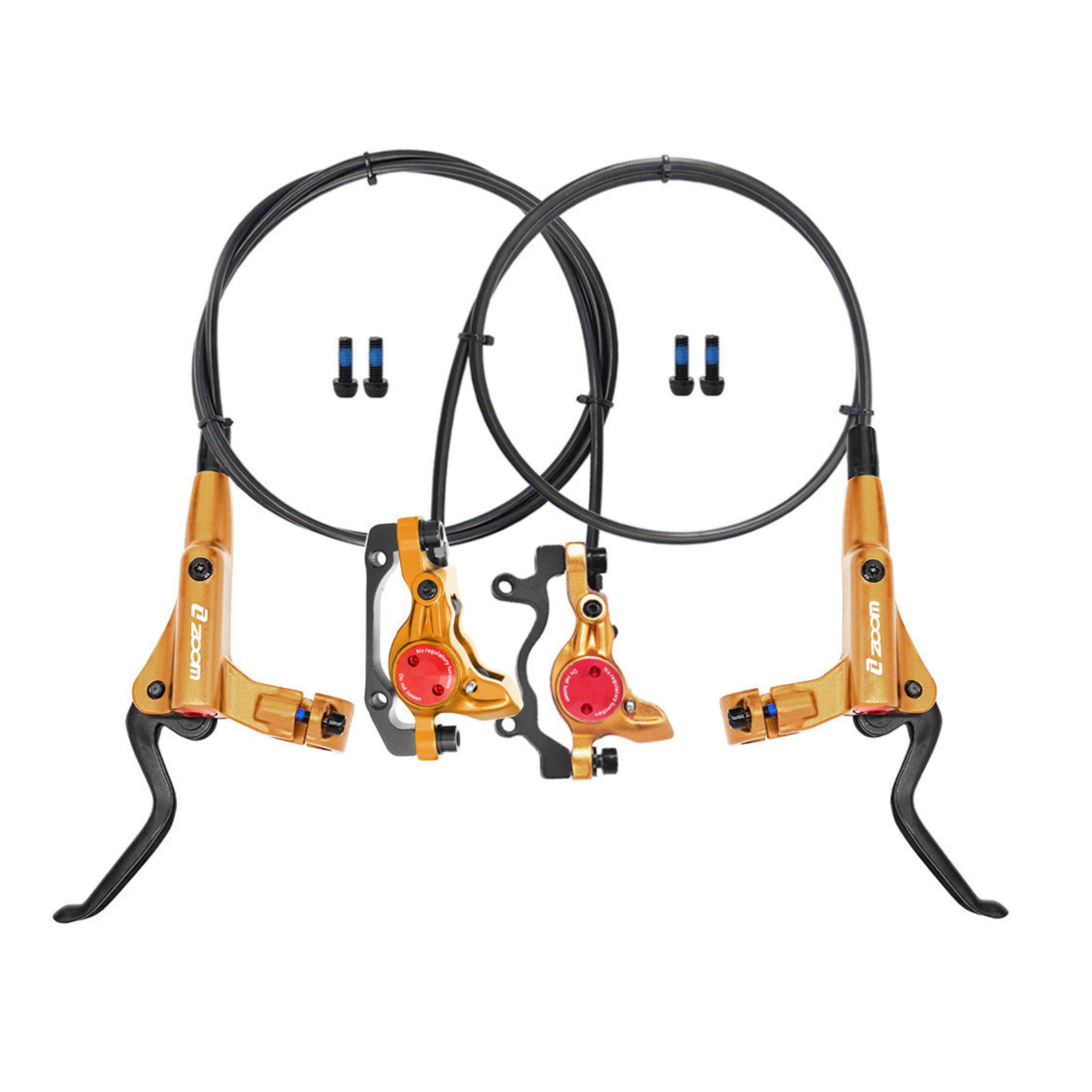 Kids Bike Hydraulic Disc Brakes Set, Dual Piston Youth MTB Brake Kit，Gold