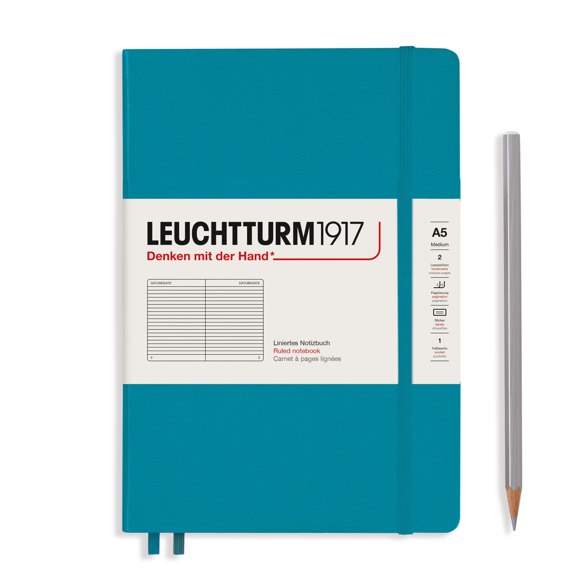 Leuchturm Notebook, A5, Horizontal Ruled, Ocean 365494, Genuine Imported Product