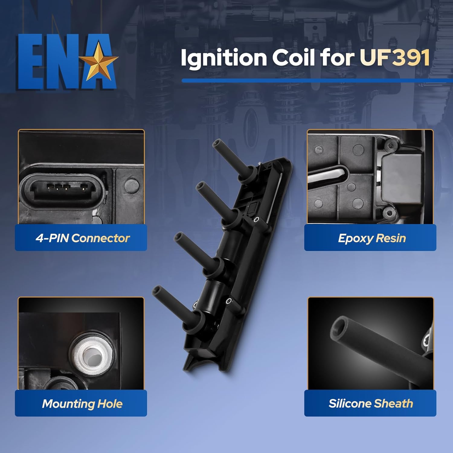 ENA Ignition Coil Pack with Ignition Module and Set of 4 Platinum Spark Plug Compatible with Chevrolet Oldsmobile Saturn Pontiac Cavalier Malibu Alero Sunfire 2.2L 2.4L L4 Replacement For 5263 UF391