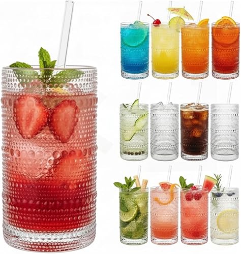 Miniatura 14 de Khen Juego de 12 vasos vintage de hobnail para beber, vasos altos de 13 onzas y vasos de 10 onzas, vasos de agua de cocina, agua de bar, jugo,
