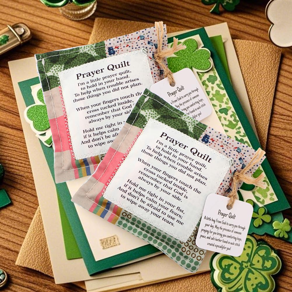 Mini Prayer Quilt with CROS-s Inside, Handmade Squares Pocket Scripture Prayer Quilt for Sympathy Remembrance Appreciation Easter (Size:2pcs)
