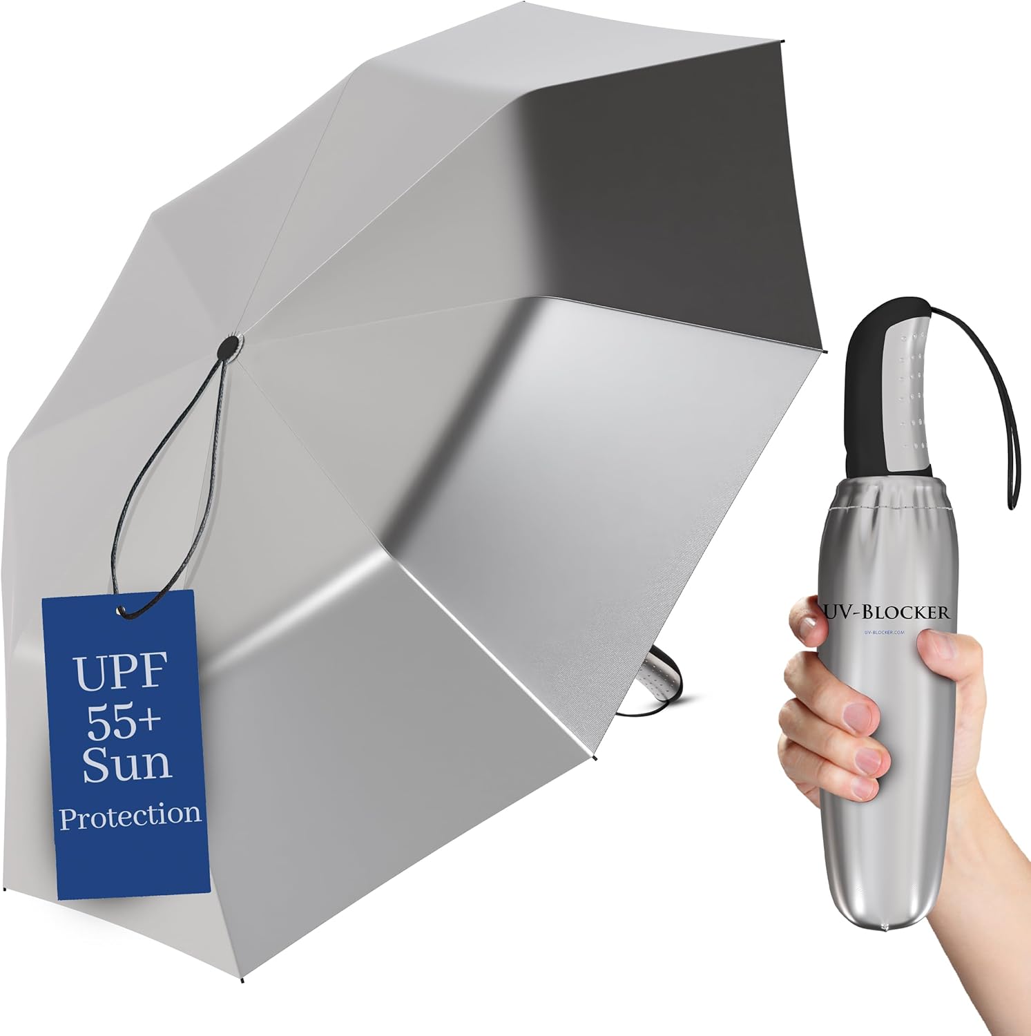 UV-Blocker Sun Umbrella UV Protection Single Canopy - Auto Open/Close, Wind-resistant Sun Umbrella with 50+ UPF