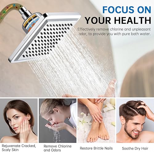 Miniatura 2 de G-Promise Alcachofa de ducha filtrada de lluvia de metal de 8 pulgadas para agua dura, filtro de suavizante de agua de 16 etapas para eliminar el