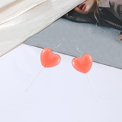 Clear Heart Shape Lollipop Earrings Cute Candy Dangle for Women Resin Heart 80s 90s Earrings Valentines Day
