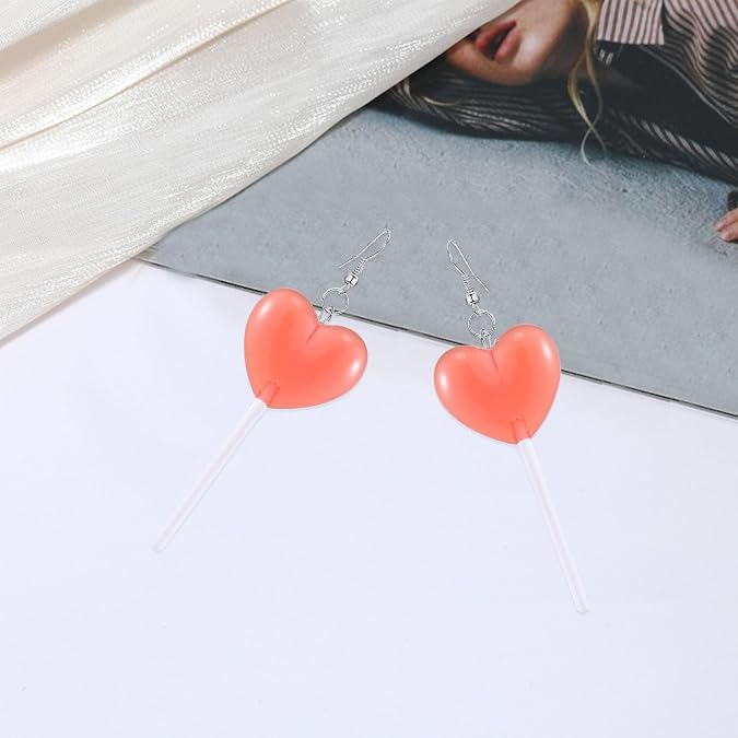 Clear Heart Shape Lollipop Earrings Cute Candy Dangle for Women Resin Heart 80s 90s Earrings Valentines Day