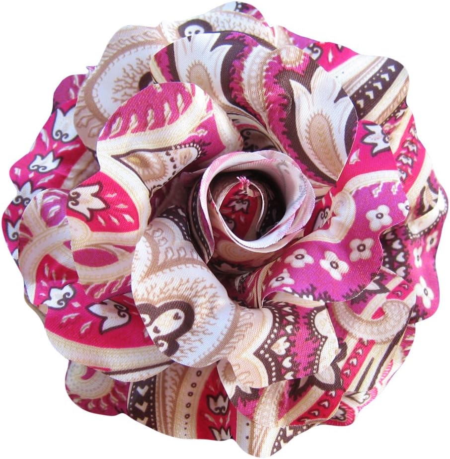 Sara Monica Artisan Collection: Flower Hair Clip and Brooch Pin: Fuchsia Paisley Rose: Style 01: Made in USA
